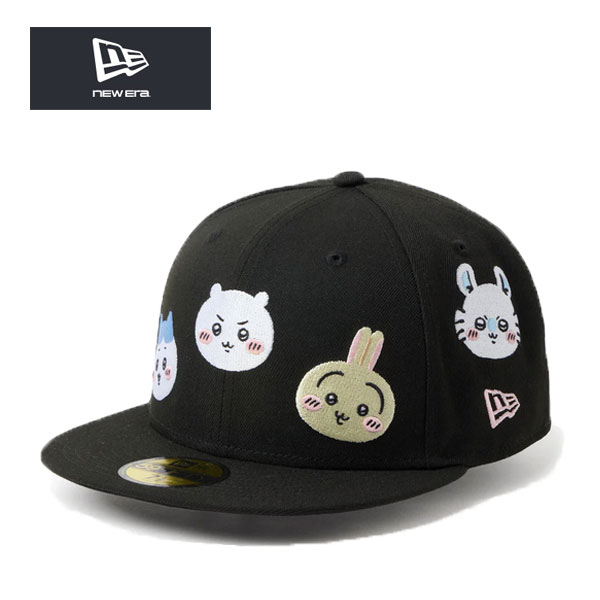 ニューエラ コラボ キャップ ちいかわ 59FIFTY キャラ オールオーバー 黒 ブラック モモンガ ラッコ くりまんじゅう シーサー